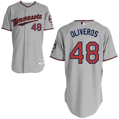 Lester Oliveros #48 MLB Jersey-Minnesota Twins Men's Authentic 2014 ALL Star Road Gray Cool Base Baseball Jersey